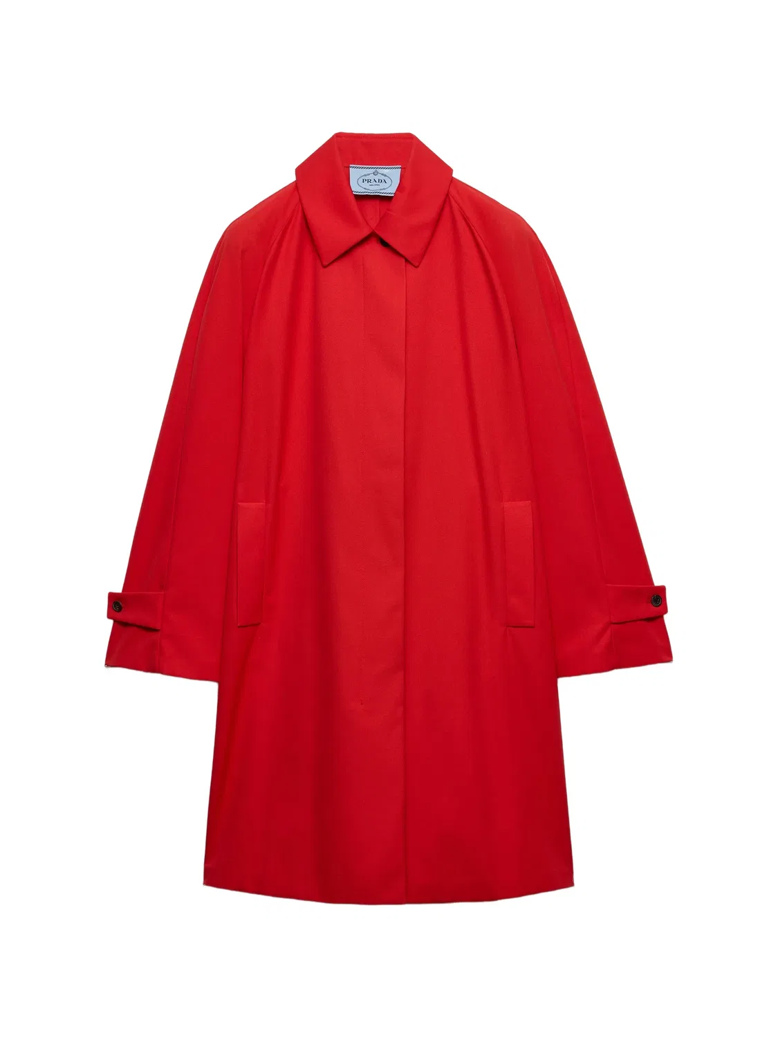 Однобортное пальто из габардина красное Prada, красный