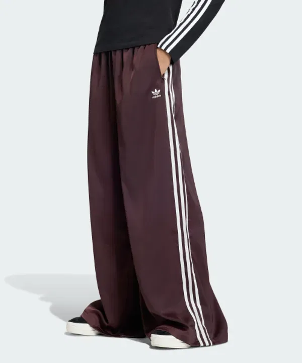 Тренировочные штаны широкие, сатиновые, Adidas, тень коричневый/белый — фото 2