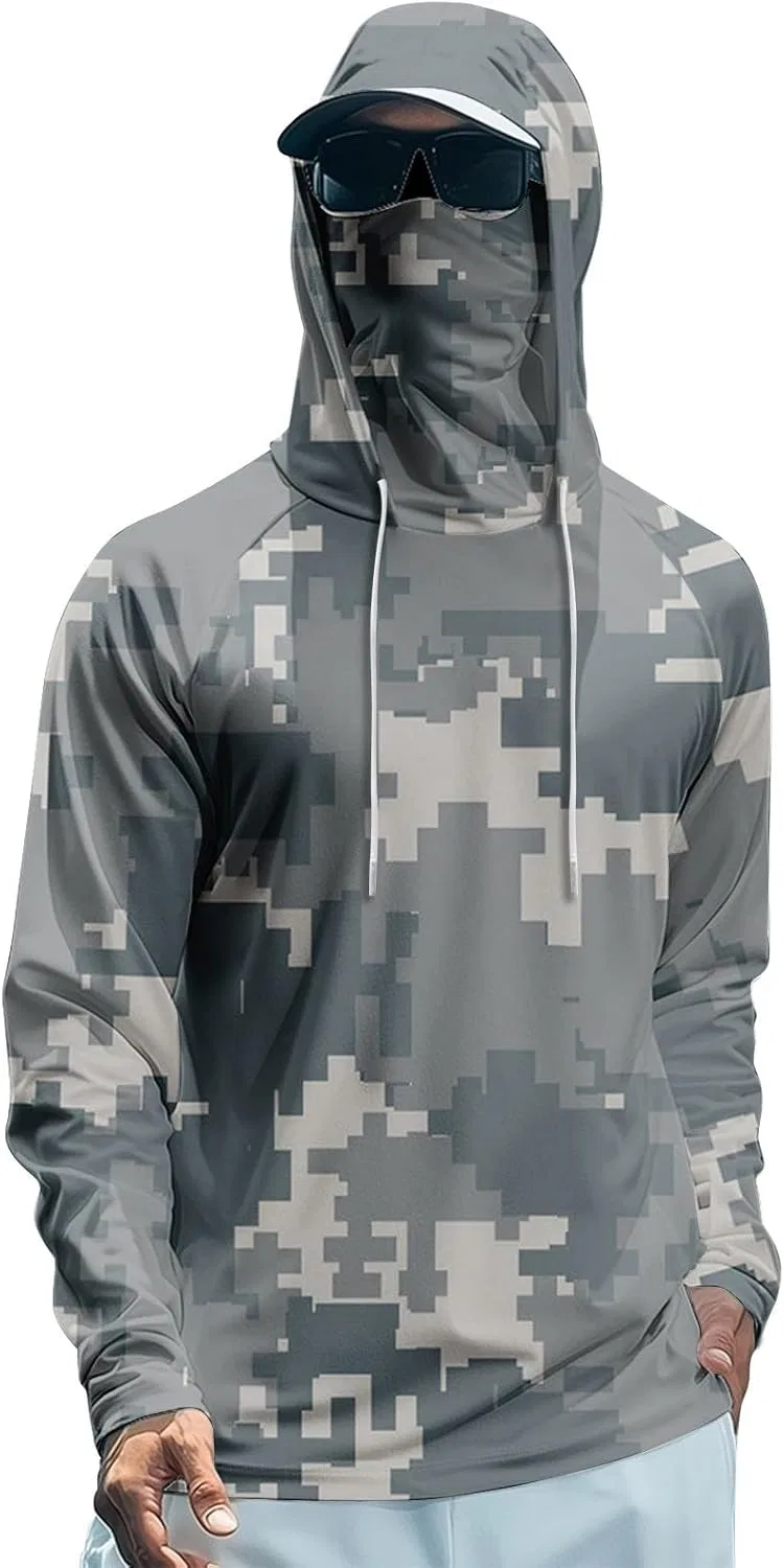Рыболовная футболка с капюшоном, UPF 50+, Camo, T010- Gray