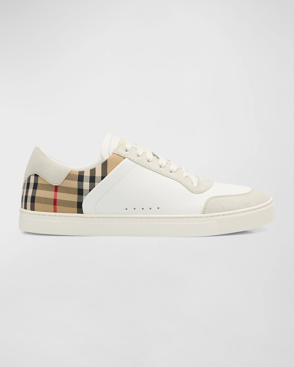 

Мужские кожано-замшевые кроссовки в клетку Burberry, цвет Neutral White