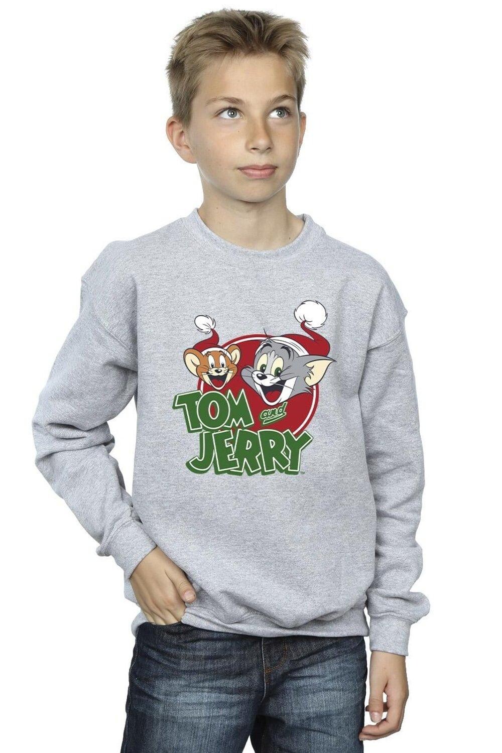 

Толстовка с логотипом Christmas Hat Tom & Jerry, серый