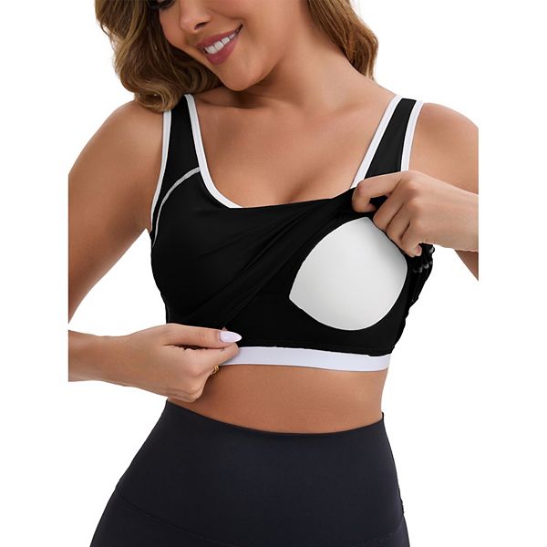 

Женский топ для тренировок с широкими лямками, U-образным вырезом, push-up и цветными вставками Inspire Chic, Black