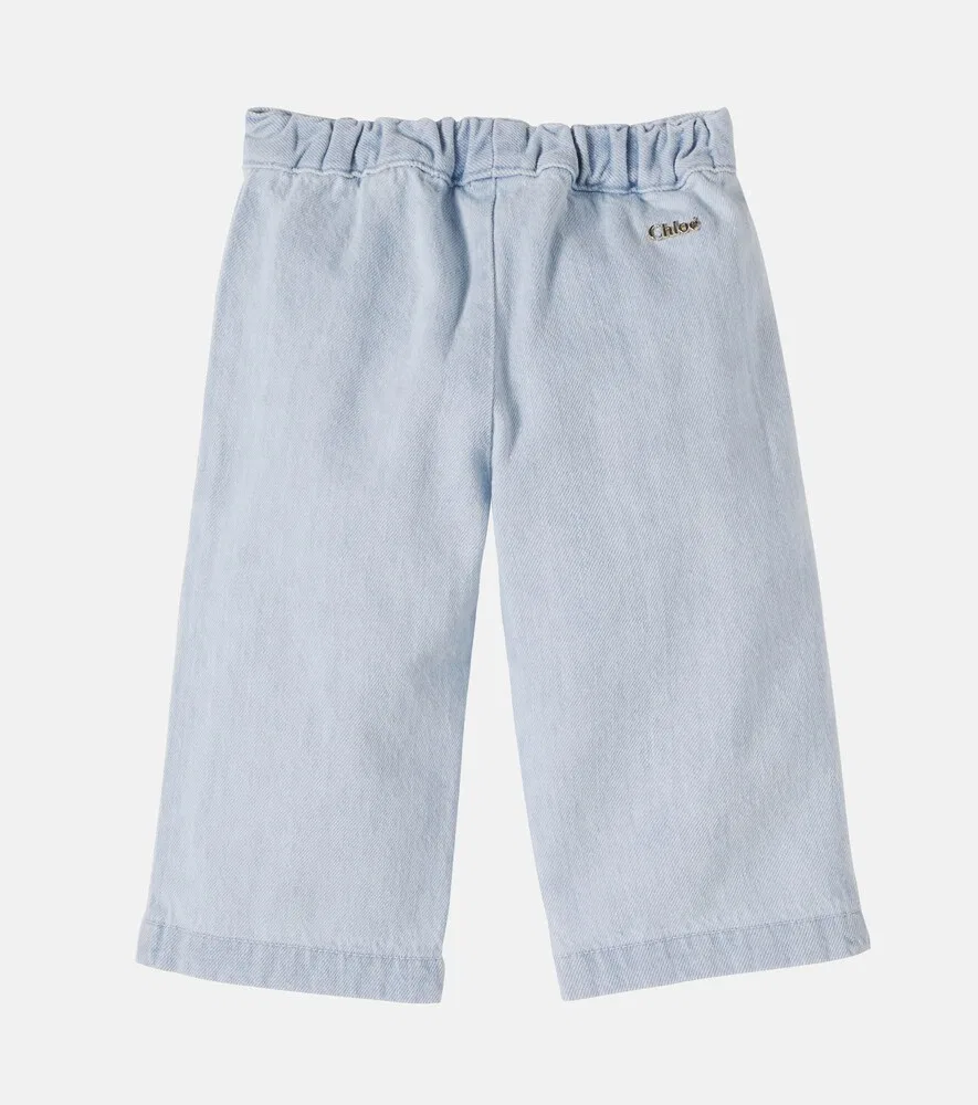 Детские джинсы с цветочным принтом Chloé Kids, синий — фото 3