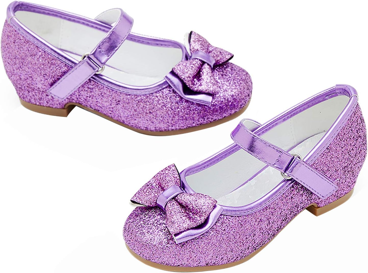 

Детские туфли для девочек Stelle с блестками, принцесса, цветок, Мэри Джейн, низкий каблук, обувь для вечеринки, свадьбы, выпускного для малышей, пурпурный