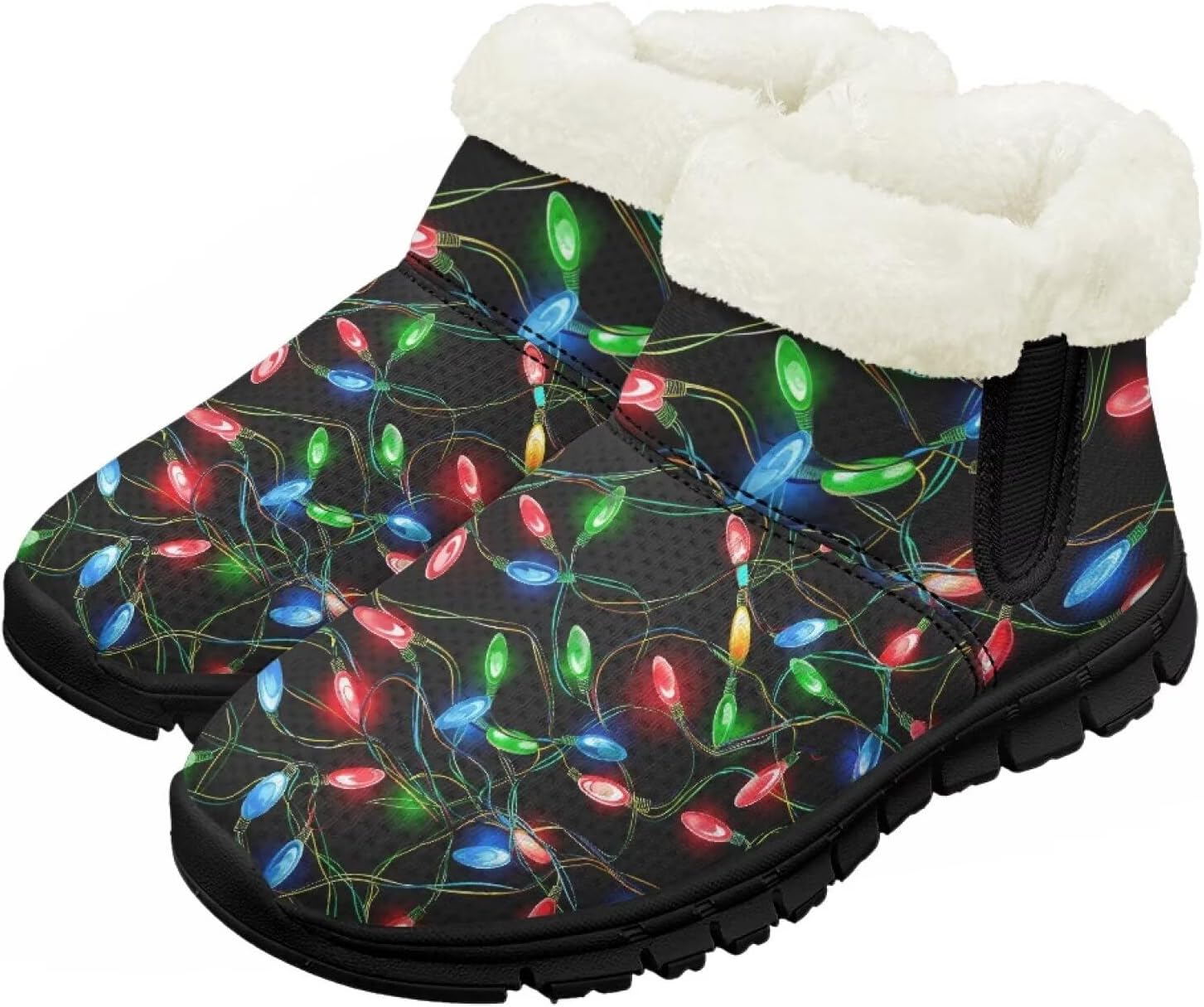 

Зимние детские ботинки Chririnla для мальчиков и девочек, с теплой подкладкой из искусственного меха, на щиколотку, противоскользящие, для малышей и детей постарше, Christmas Lights