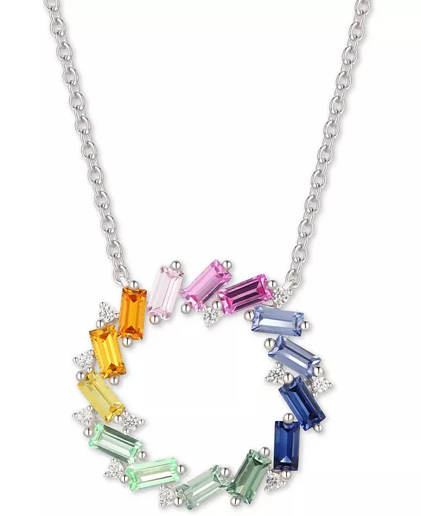 

Ожерелье с подвеской в форме круга из выращенных в лаборатории сапфиров диаметром 16-1/2 дюйма (2-1/4 карата) из стерлингового серебра Macy'S, multi-sapphire