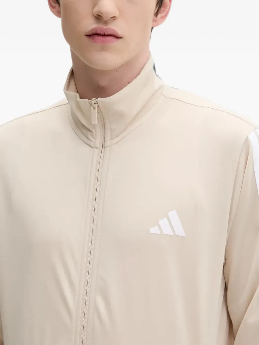Свитер на молнии с боковыми полосками Adidas, бежевый — фото 4