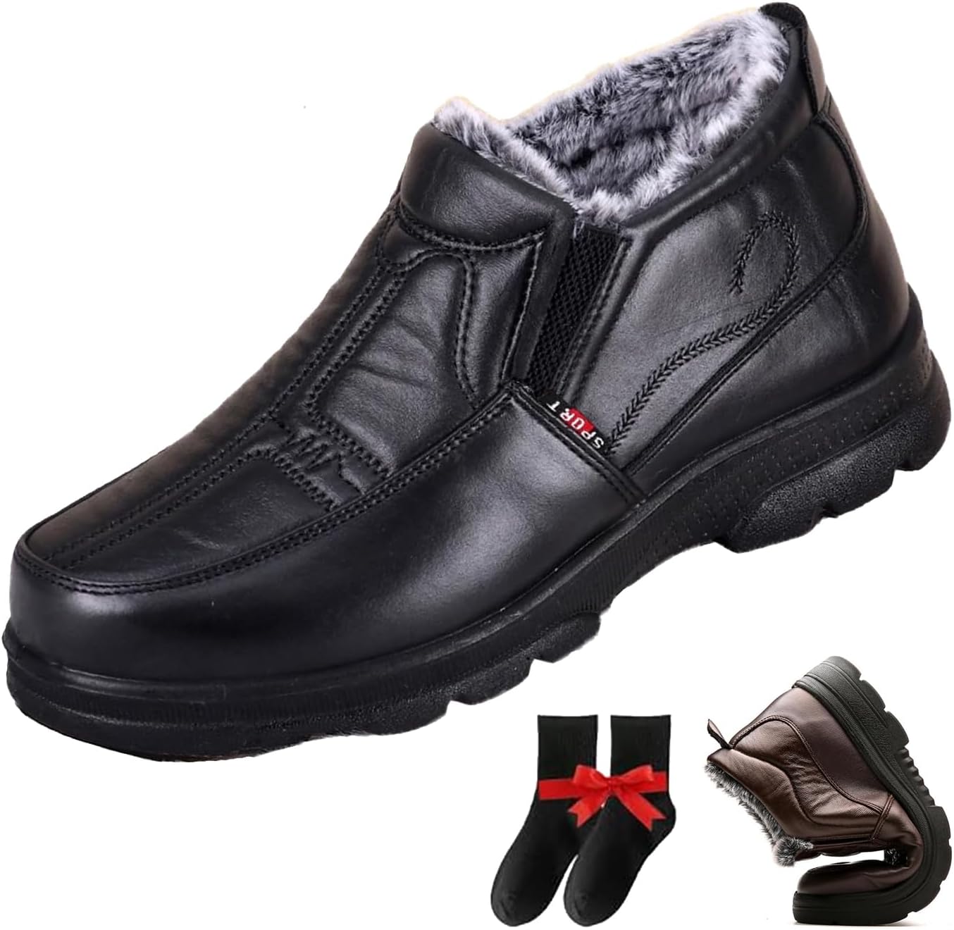 

Мужские зимние ботинки ZPLMIDE из кожи с теплой меховой подкладкой, водонепроницаемые, противоскользящие, удобные, повседневные слипоны, черный