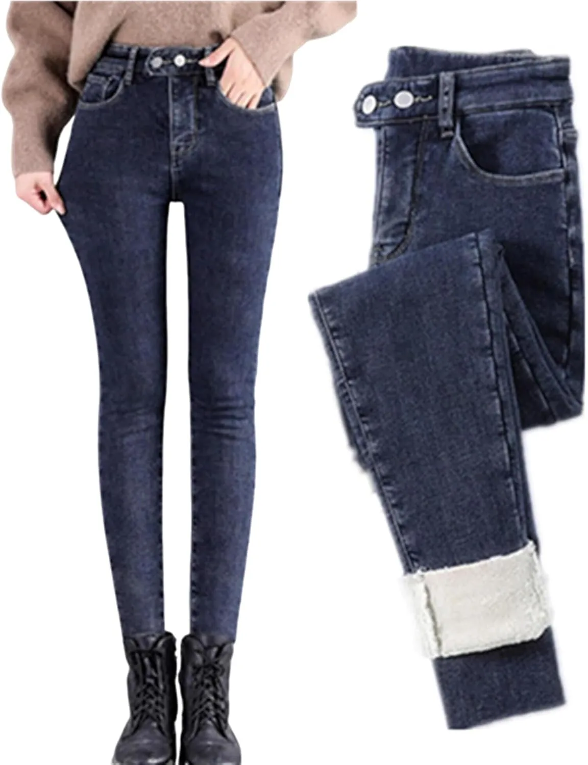 

Женские джинсы с флисовой подкладкой, утепленные, скинни, на высокой талии