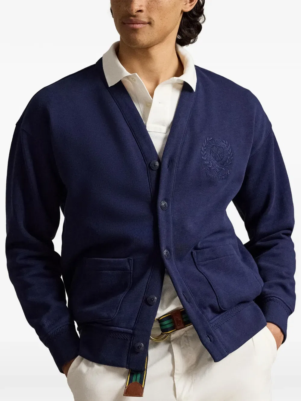 Кардиган с нашивкой в виде герба и карманом Polo Ralph Lauren, синий — фото 3
