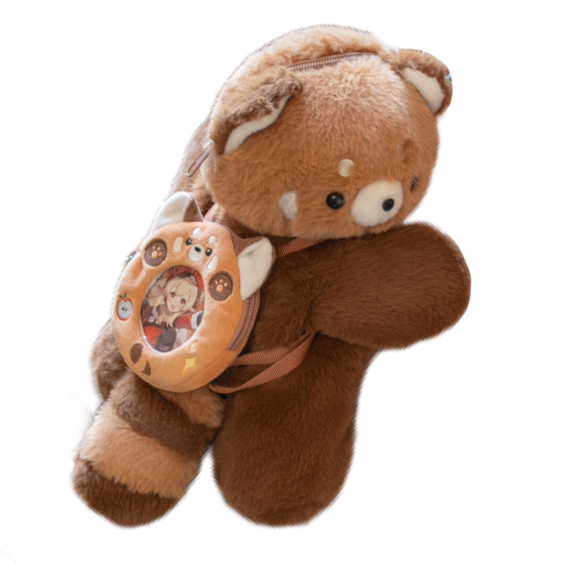 

Holding bamboo Плюшевый рюкзак среднего размера унисекс коричневый, Panda Bag+Panda Badge Bag