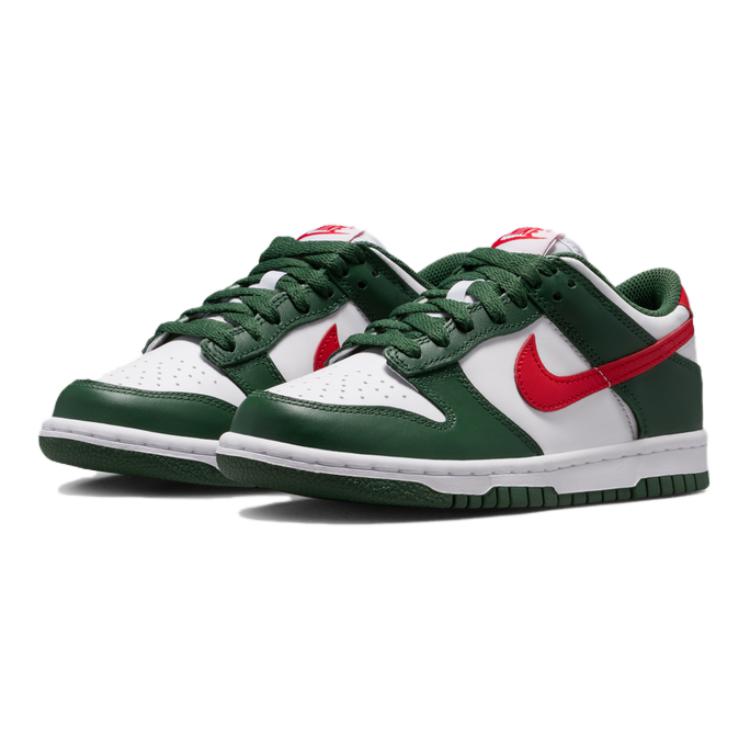 Nike Dunk Low верх детские скейтбординг кроссовки fir green/university red/white подростки — фото 3