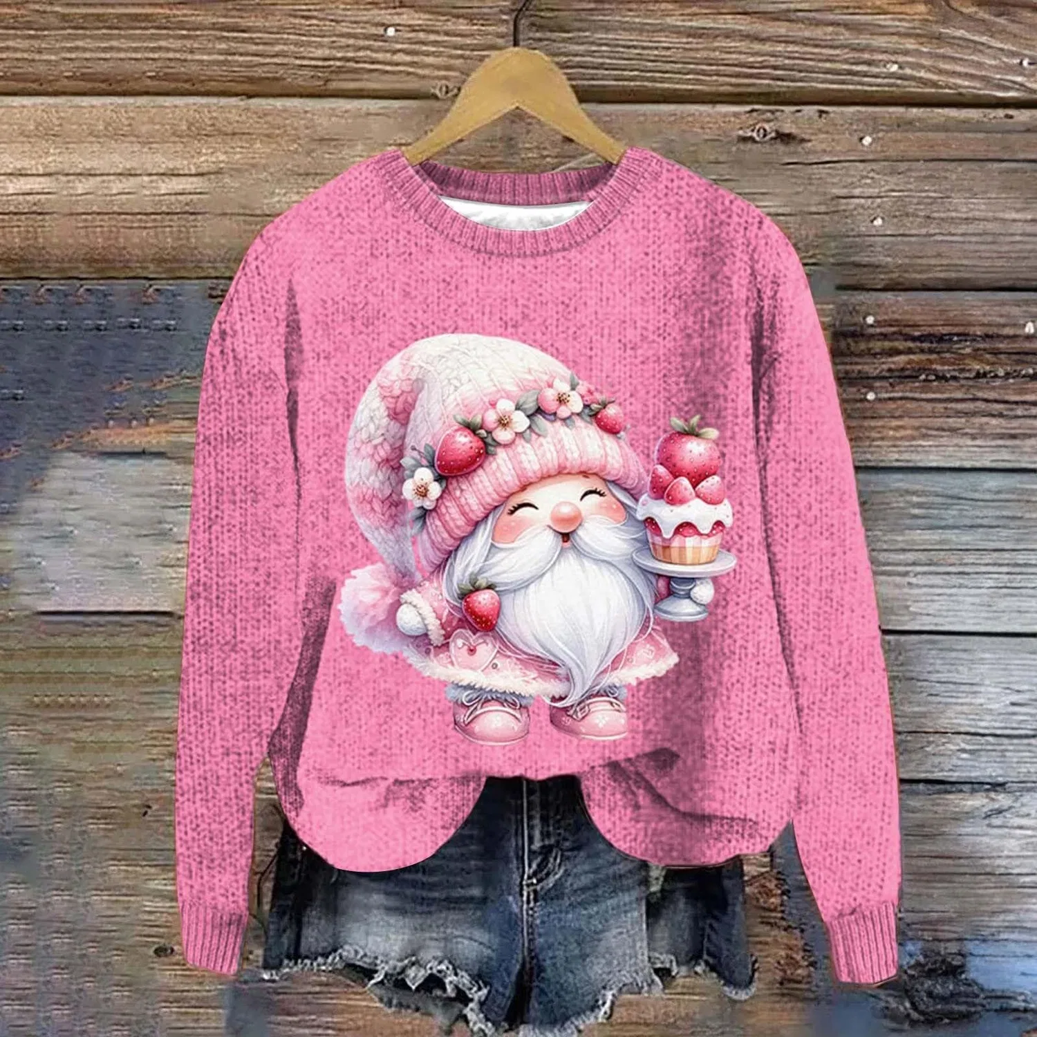 Женский свитшот с принтом Ugly Santa Claus HUIFUAO, Z01 Hot Pink — фото 3