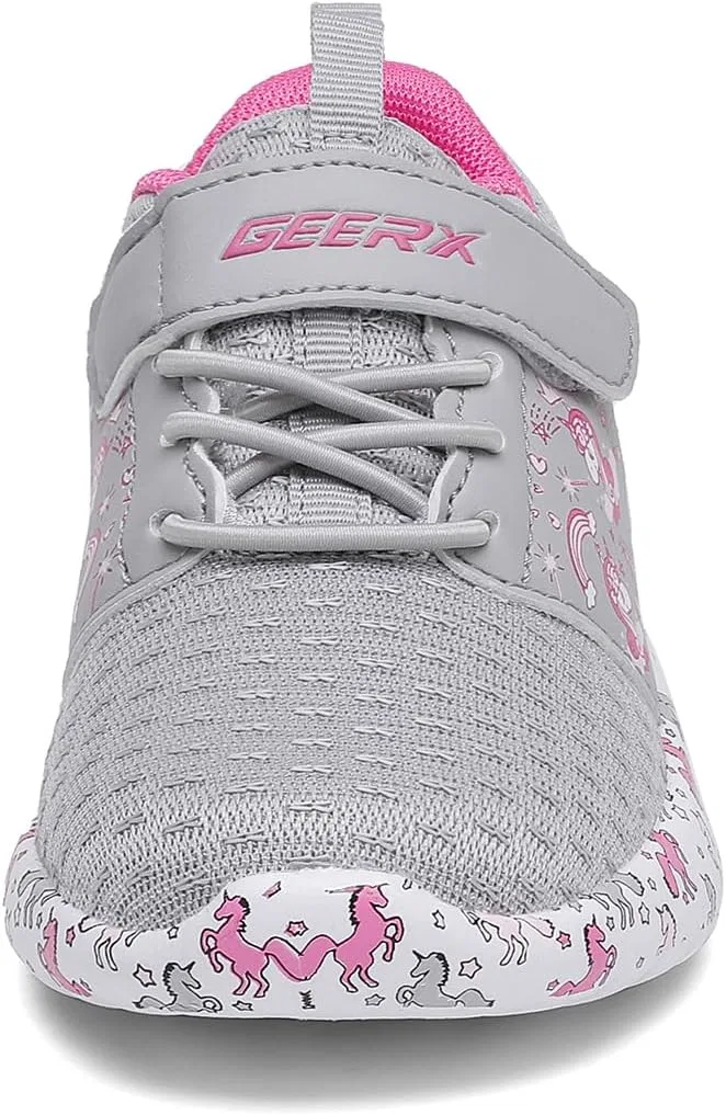 Детские кроссовки для девочек с принтом Unicorn GEERX, Light Grey Hot Pink — фото 4