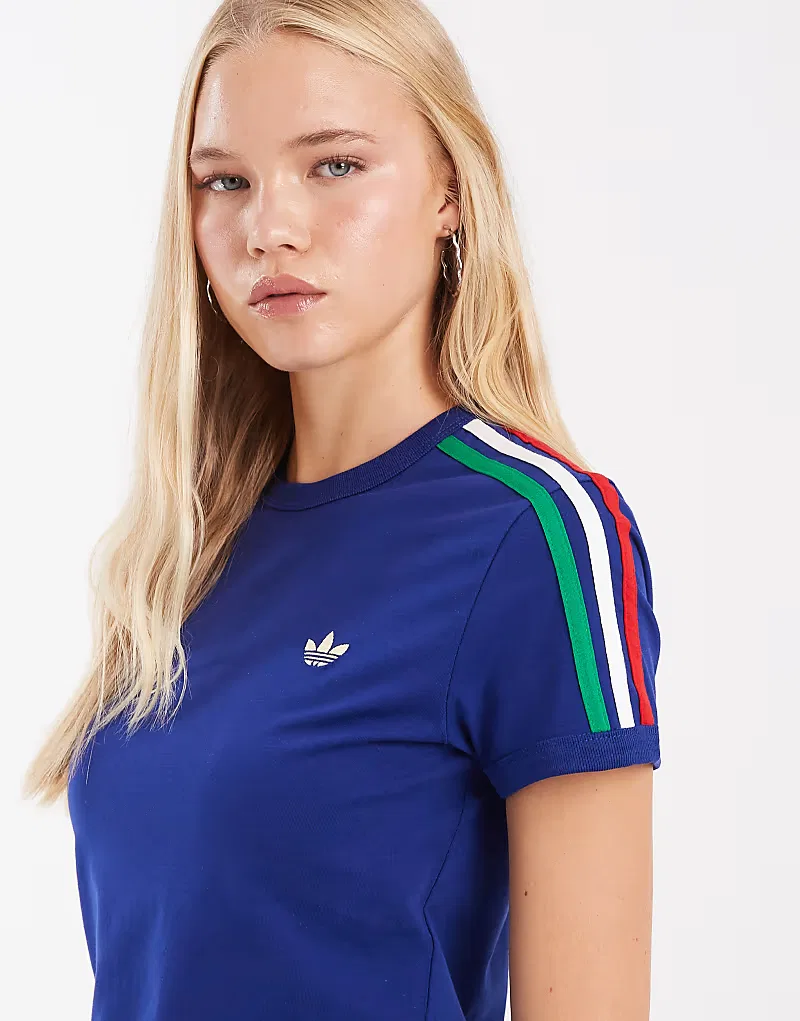 Футболка Adidas Originals с тремя полосками, кобальтово-синий — фото 2