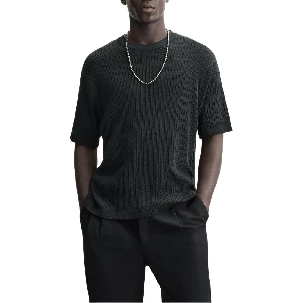 Мужской свитер с круглым вырезом Moderate, ZARA, Black — фото 4