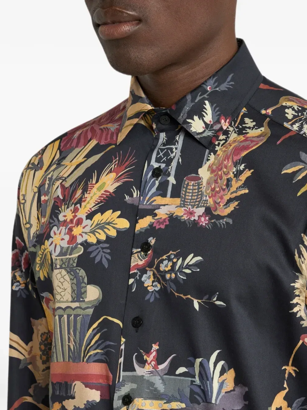 Атласная рубашка с принтом Etro, черный — фото 4