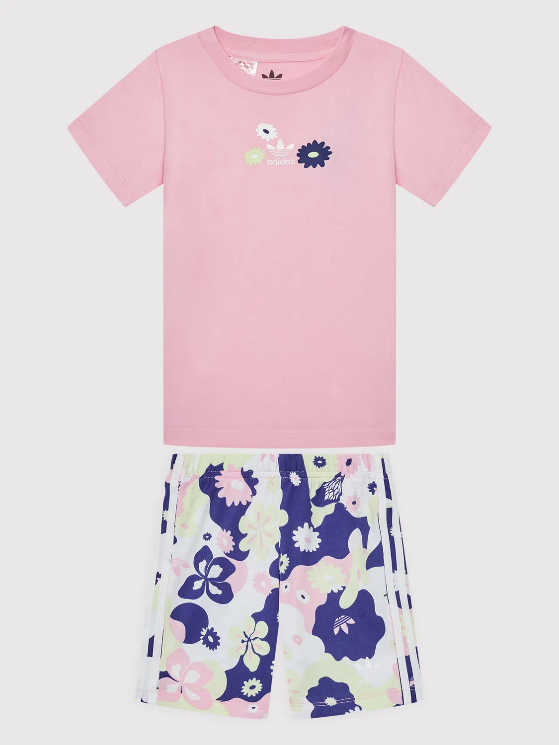 Комплект из футболки и шорт стандартного кроя для девочки Flower Print Adidas, розовый
