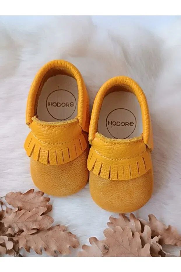Детские пинетки-мокасины из натуральной кожи для новорожденных Rocco Mustard Hodore, Dark Mustard