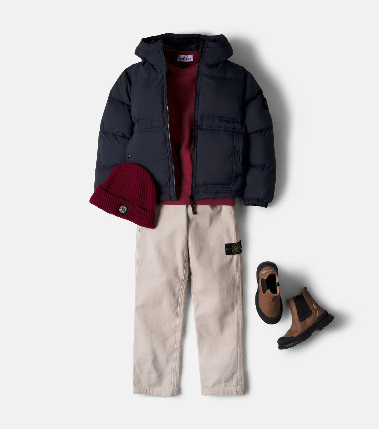 Свитшот хлопковый с логотипом Compass Stone Island Junior, бордовый — фото 2