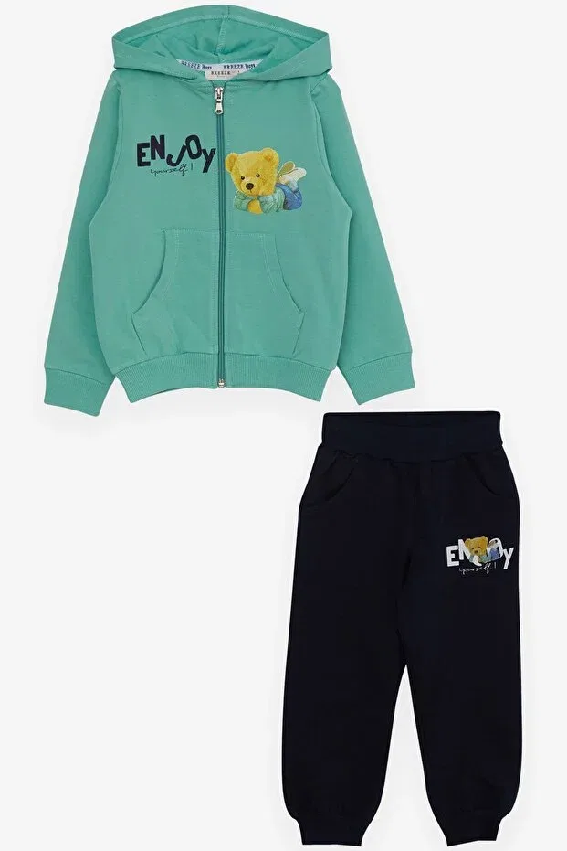 Детский комплект спортивного костюма для мальчиков с принтом Teddy Bear Printed Breeze, Mint Green