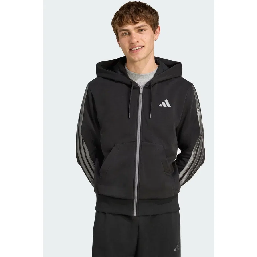 Мужской свитшот с капюшоном и молнией, из хлопка, adidas Ess Hld, Черный