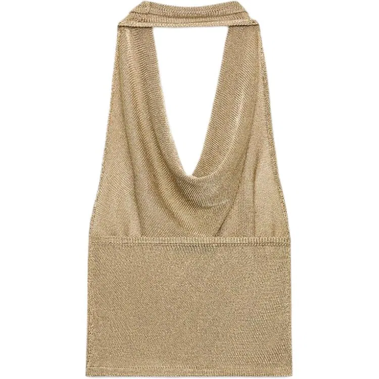 Женский топ без рукавов с завязкой на шее Gold ZARA, Gold — фото 3