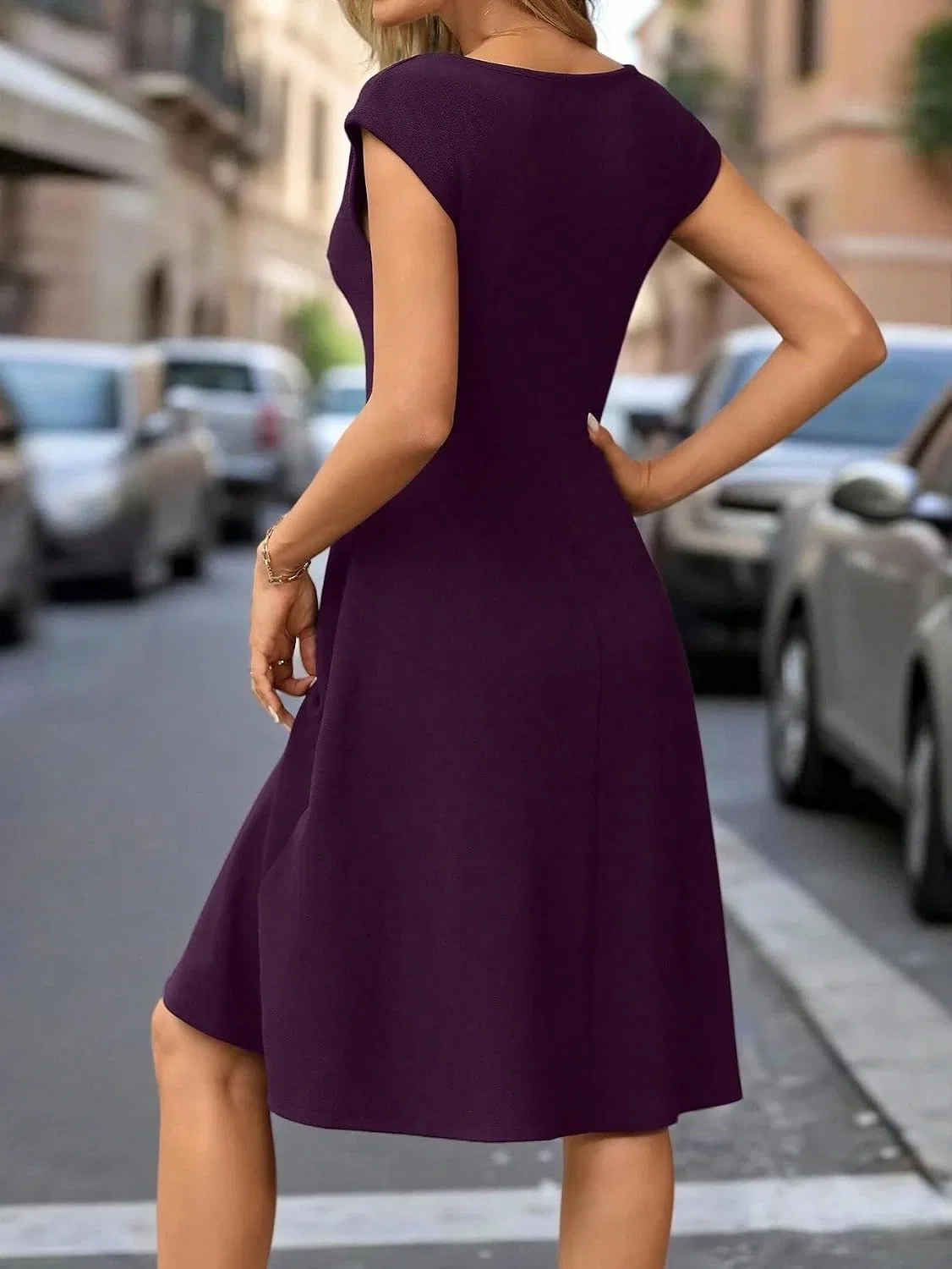 Женское элегантное платье миди A-силуэта, Purple — фото 2