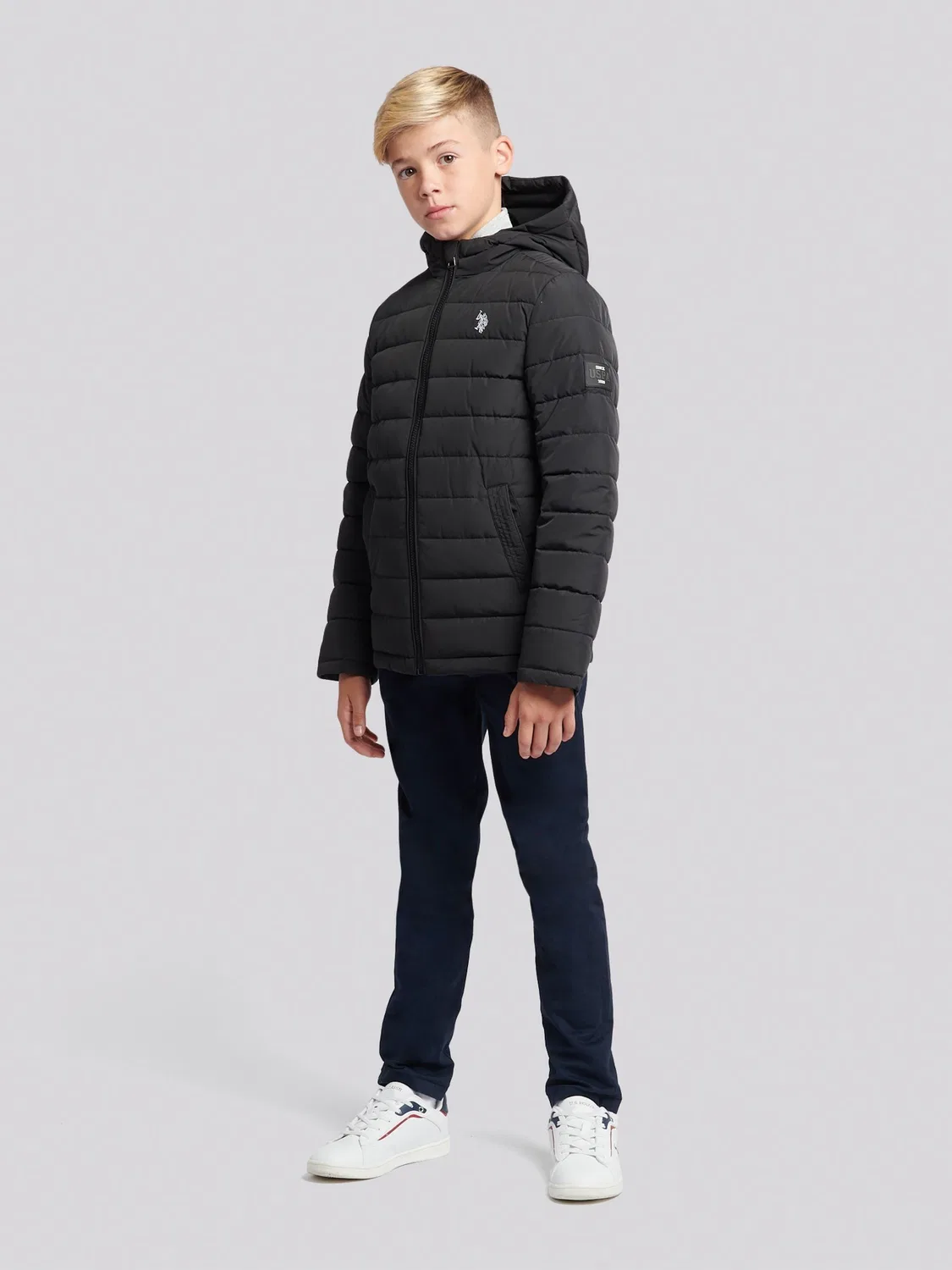 Куртка пуховик стеганый с капюшоном U.S. Polo Assn, черный — фото 3