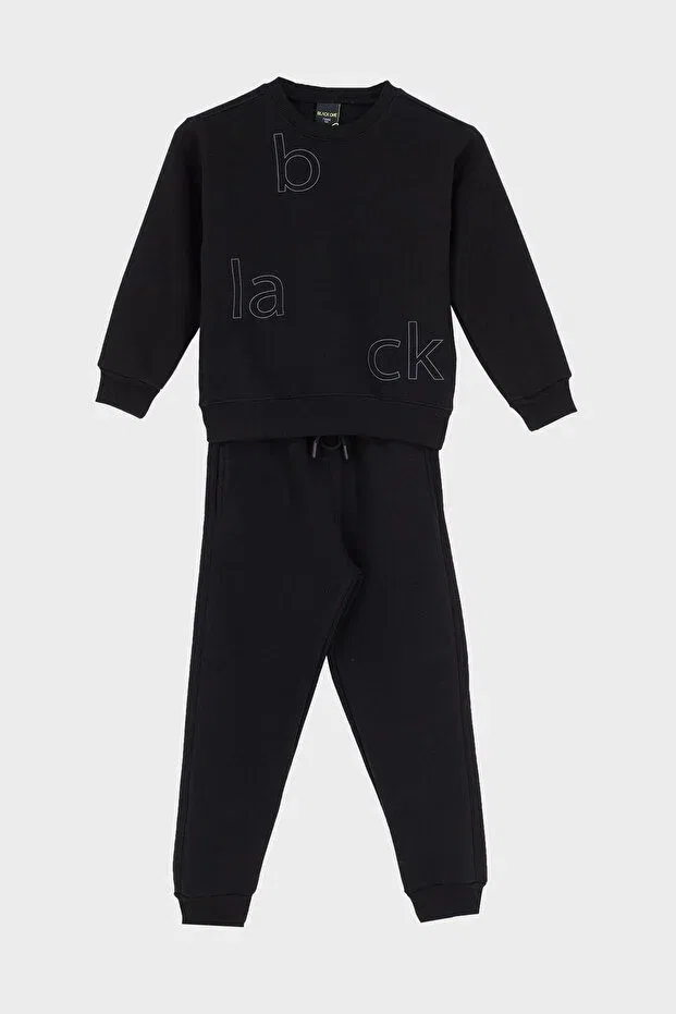 Детский спортивный костюм утепленный Crew neck three iplilk thick fabric unisex children's tracksuit set Black One, Black