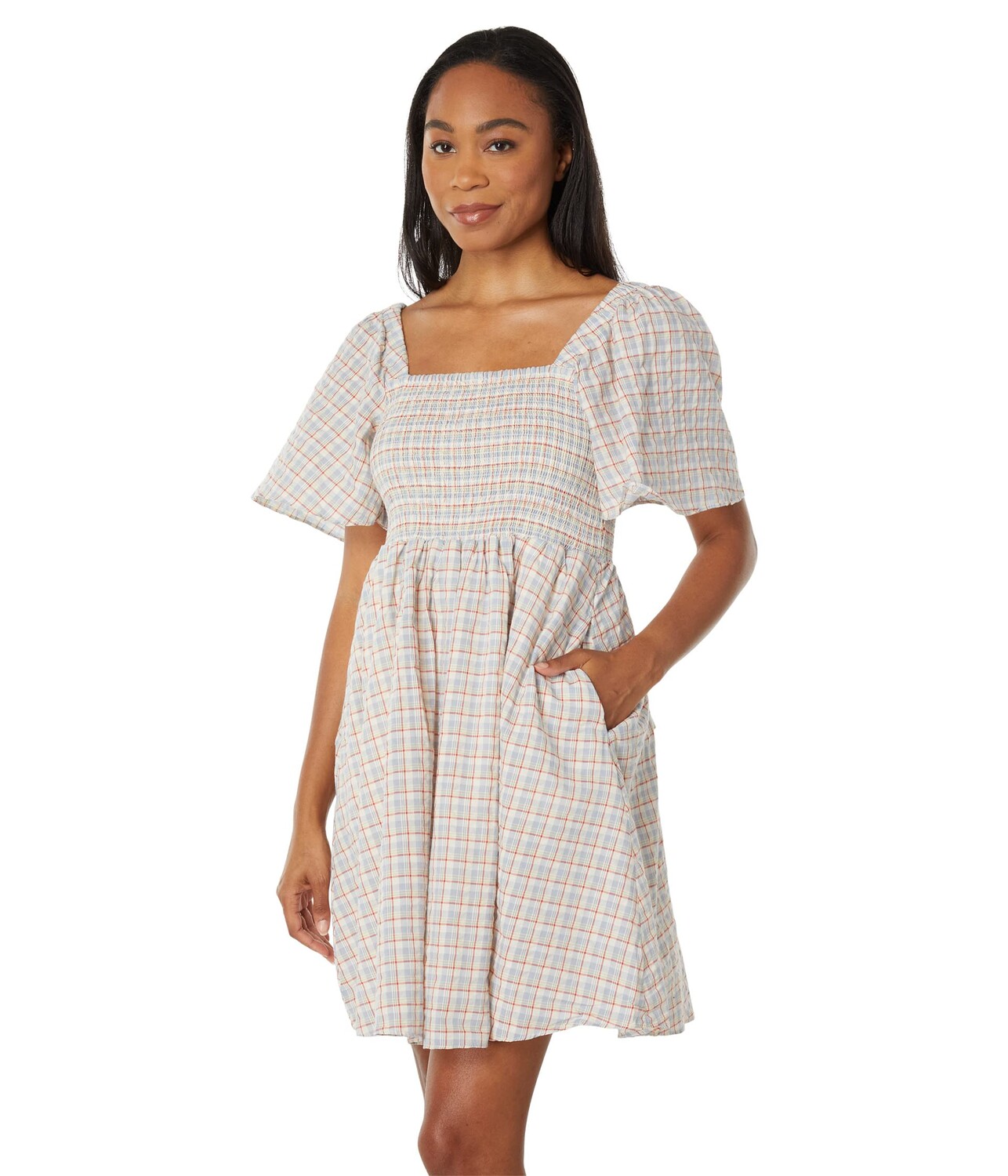 

Платье Madewell, Seersucker Lucie Tie-Back Mini Dress in Plaid