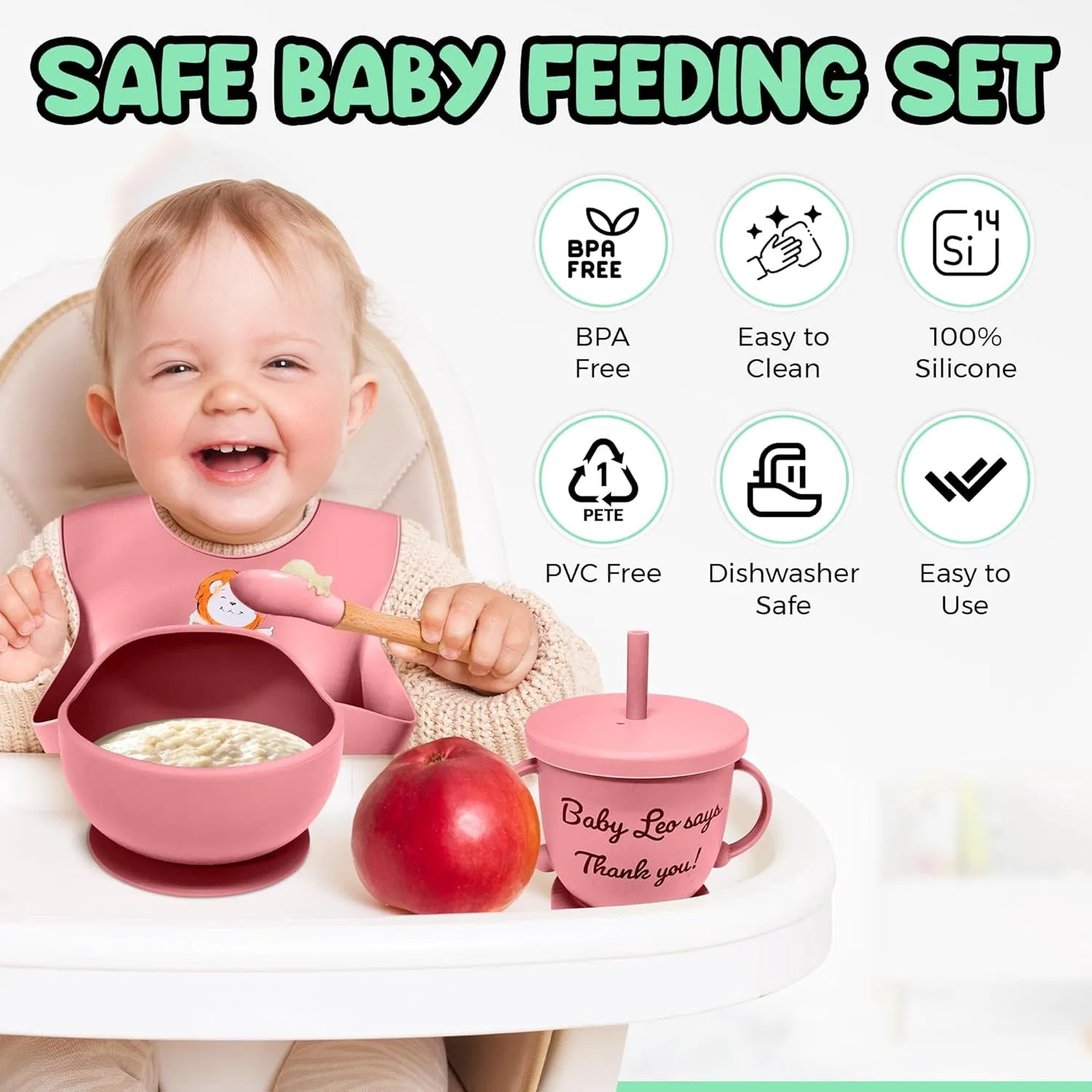 Набор детской посуды для кормления, 12 предметов, Aha Essentials, pink — фото 3