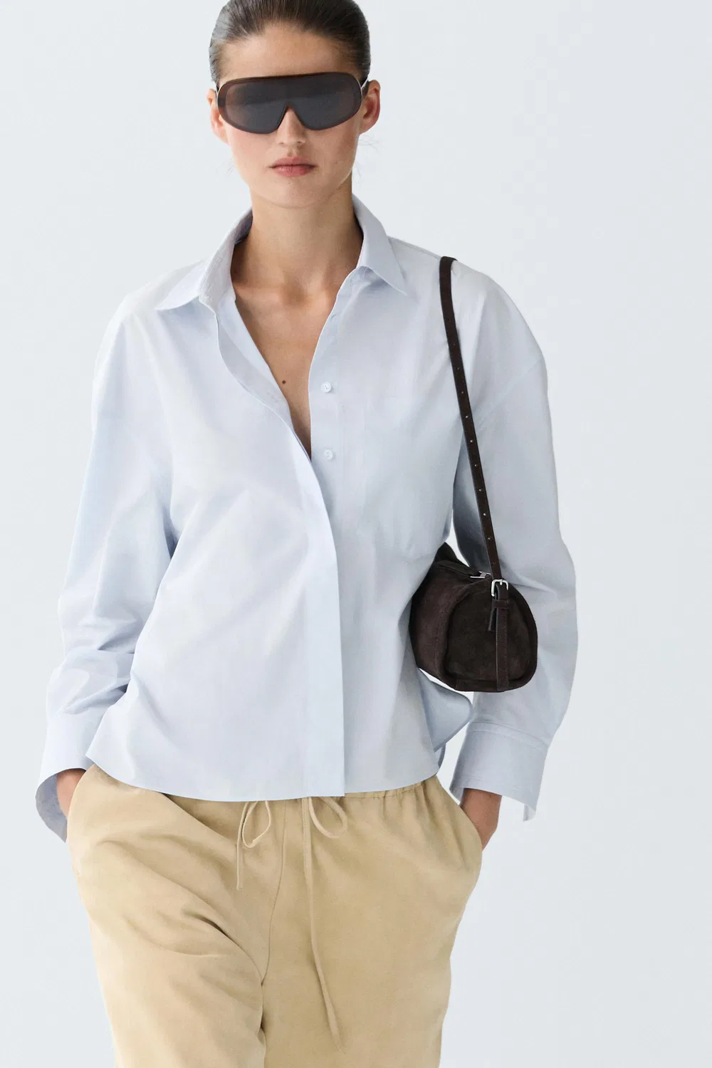 Рубашка Massimo Dutti, с карманом, небесно-голубой — фото 2