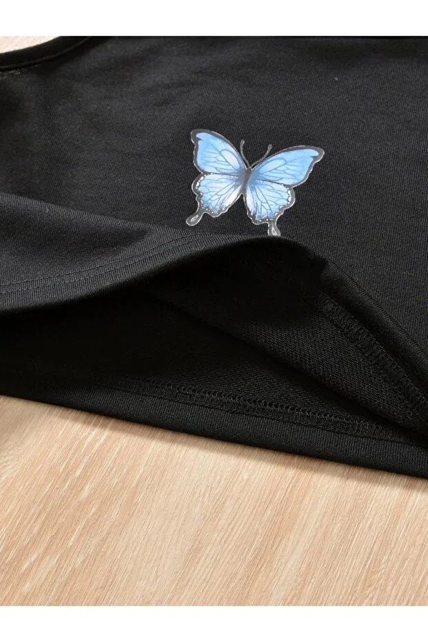 Детский для девочек комплект спортивного костюма с принтом Butterfly Keywest, Black — фото 4