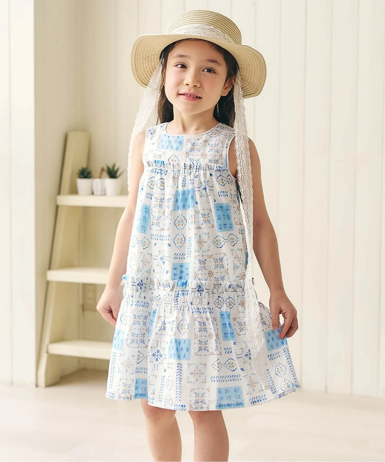 Детское платье для девочек без рукавов с принтом Summer Print Tiered Dress apres les cours, Blue