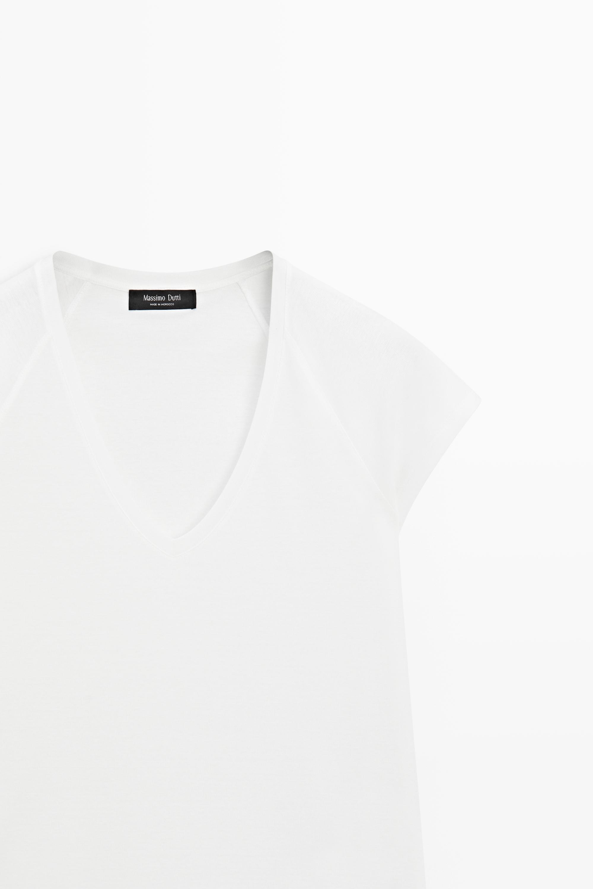 Футболка Massimo Dutti 100% Mercerised Cotton, белый — фото 4