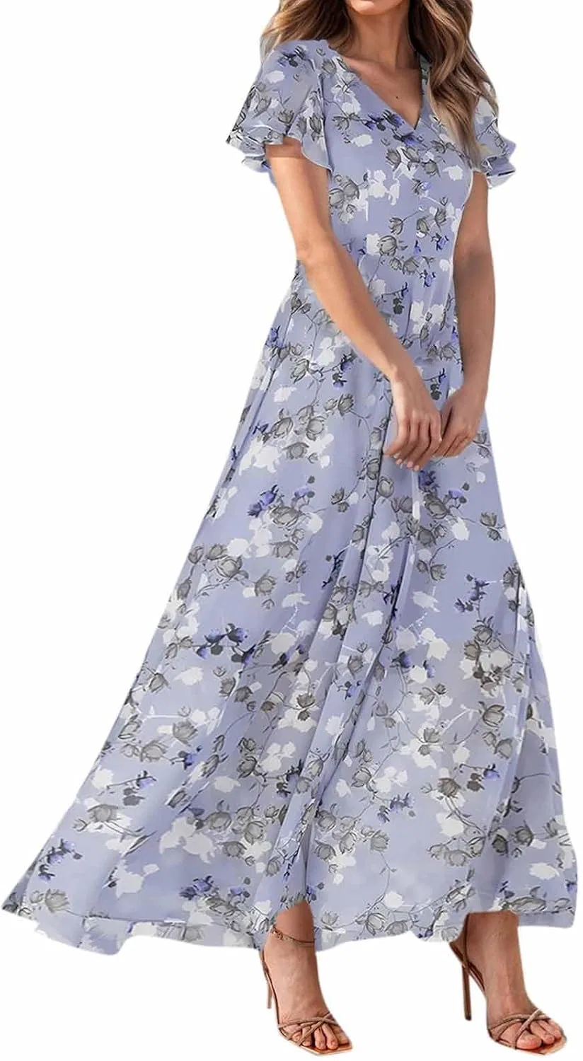 Женское платье макси с цветочным принтом Chiffon, Light Purple