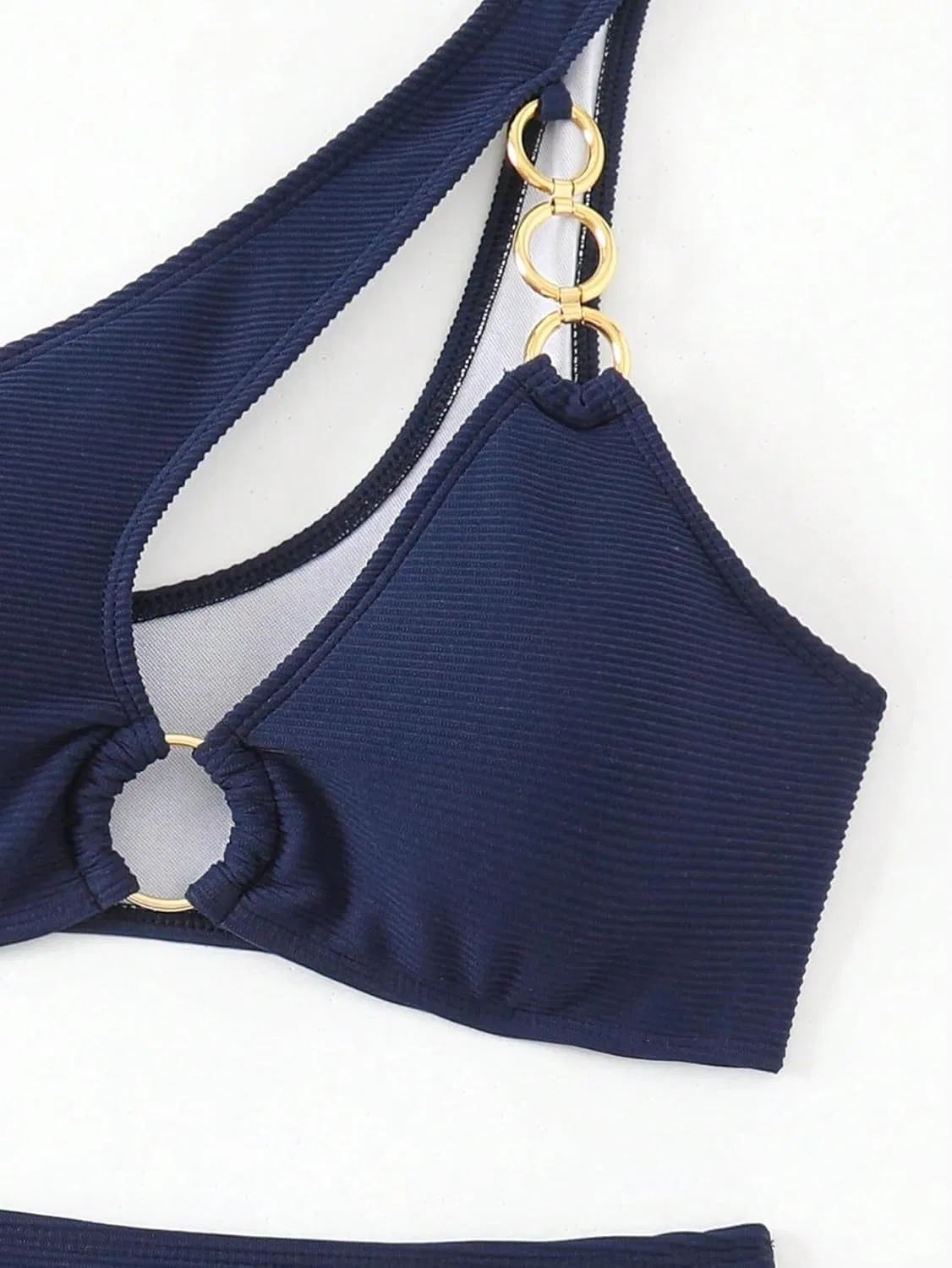 Женский бикини-комплект с вырезом и кольцом, Navy Blue — фото 4