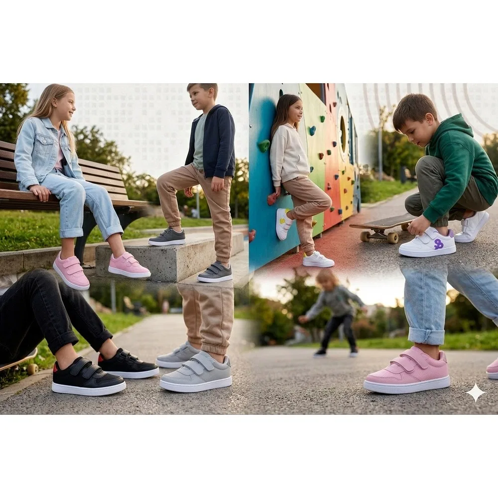 Детские кроссовки унисекс с эффектом кожи на шнурках и липучке, KP-6001 KU&PA SHOES — фото 4