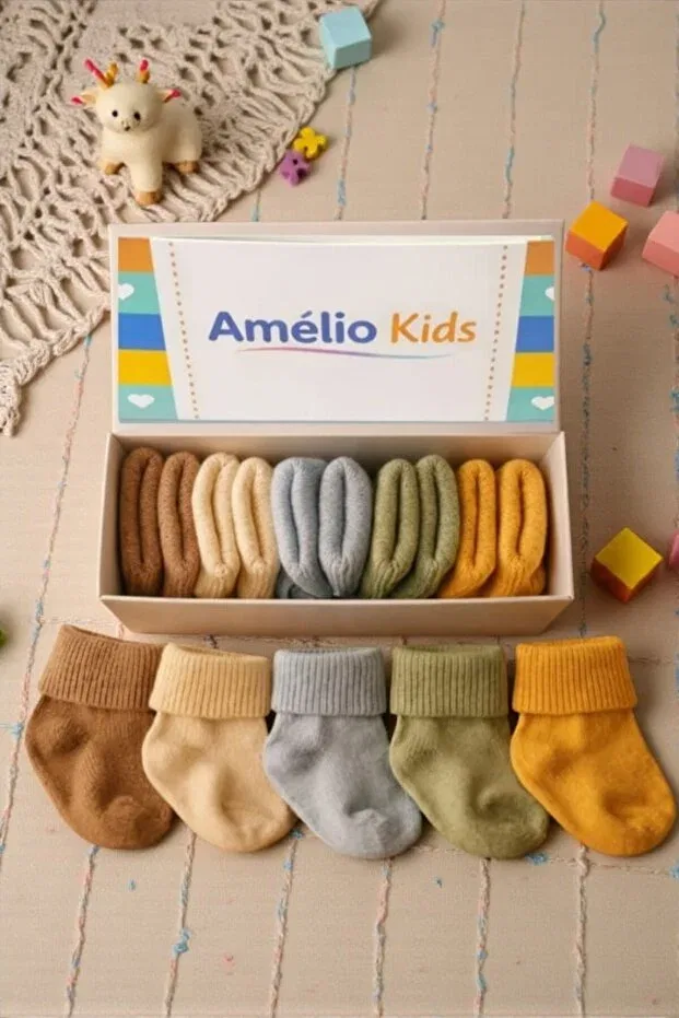 Детские носки хлопковые 5-парный набор Organic Cotton Unisex 5-Piece Boxed Premium Newborn Baby & Children's Socks Amélio Kids, Multicolor — фото 4