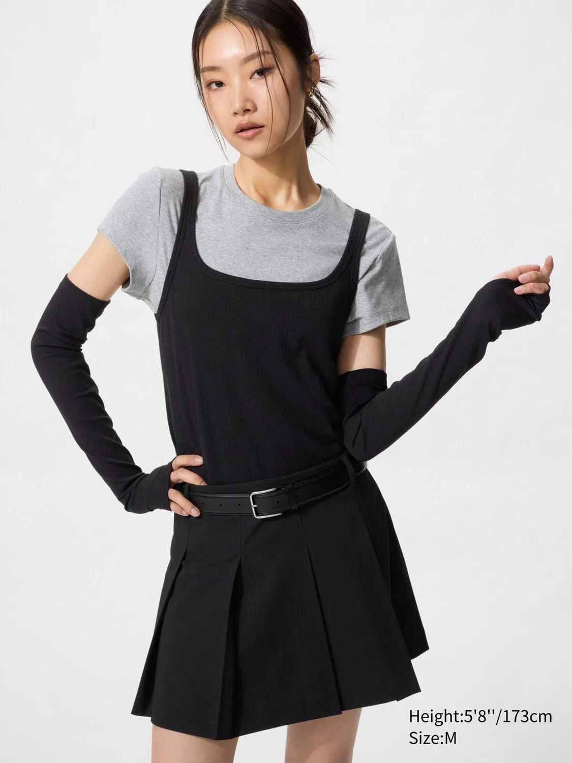 Юбка-шорты Uniqlo, со складками, черный