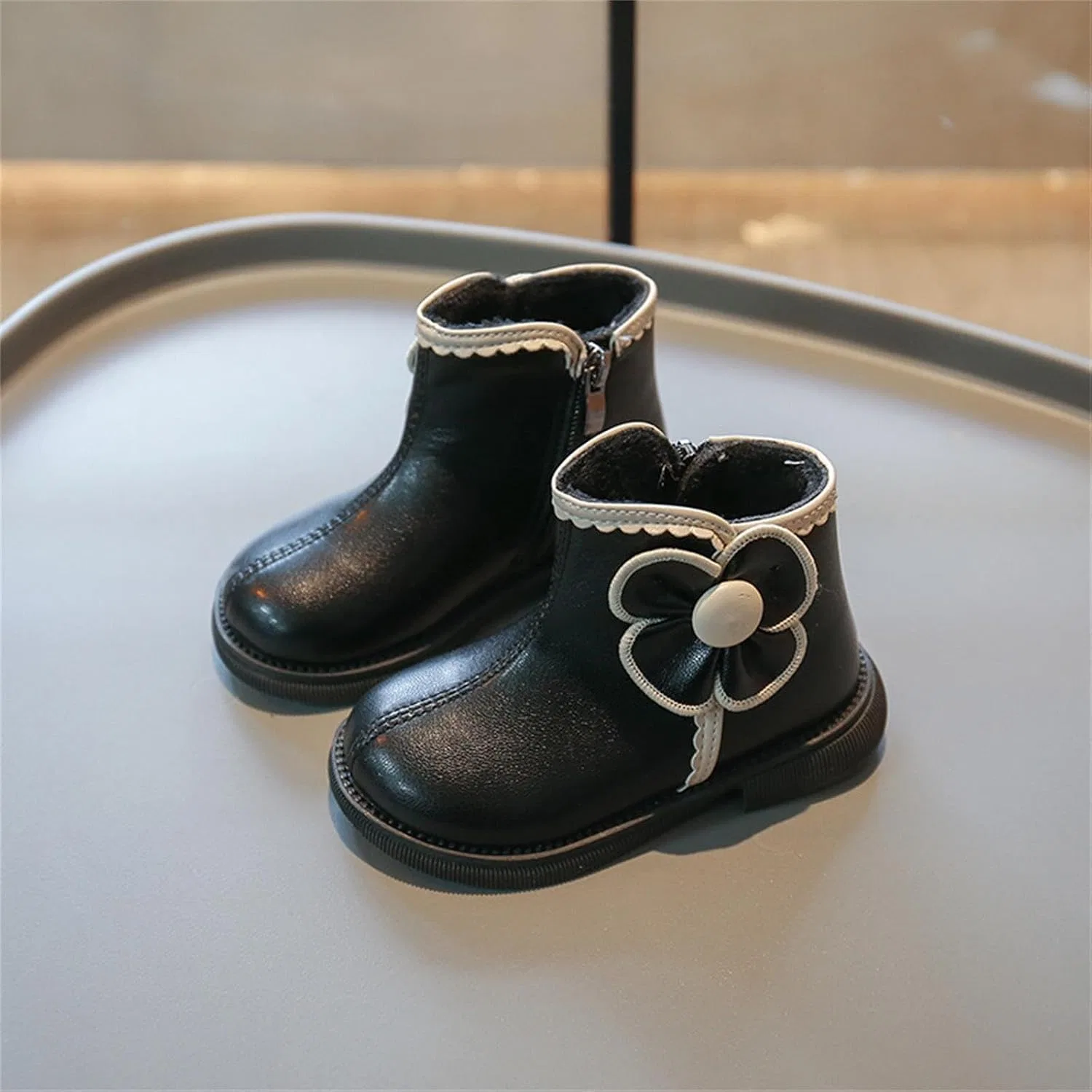 Детские зимние ботинки для девочек с мехом и боковой молнией Zzalalana, Black — фото 3