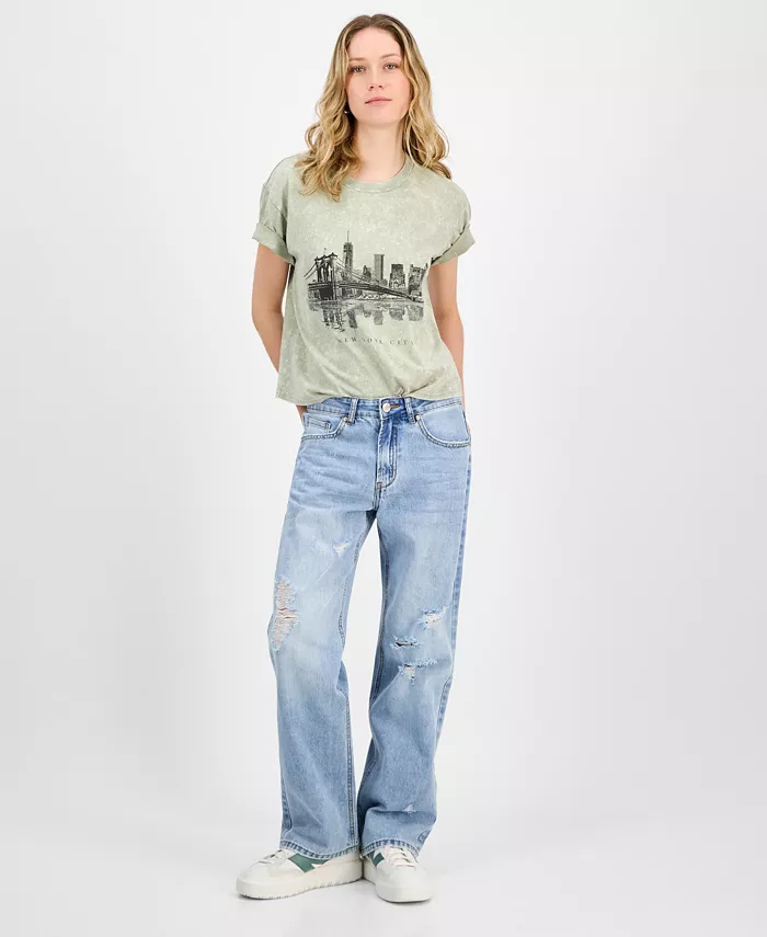 

Джинсы с широкими штанинами разрушенного кроя Destructed Dream Fit для подростков Gogo Jeans, синий