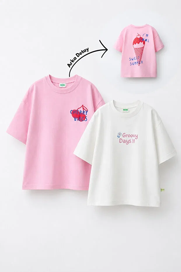 Детский комплект футболок для девочек с принтом Nivo Baby, Pink
