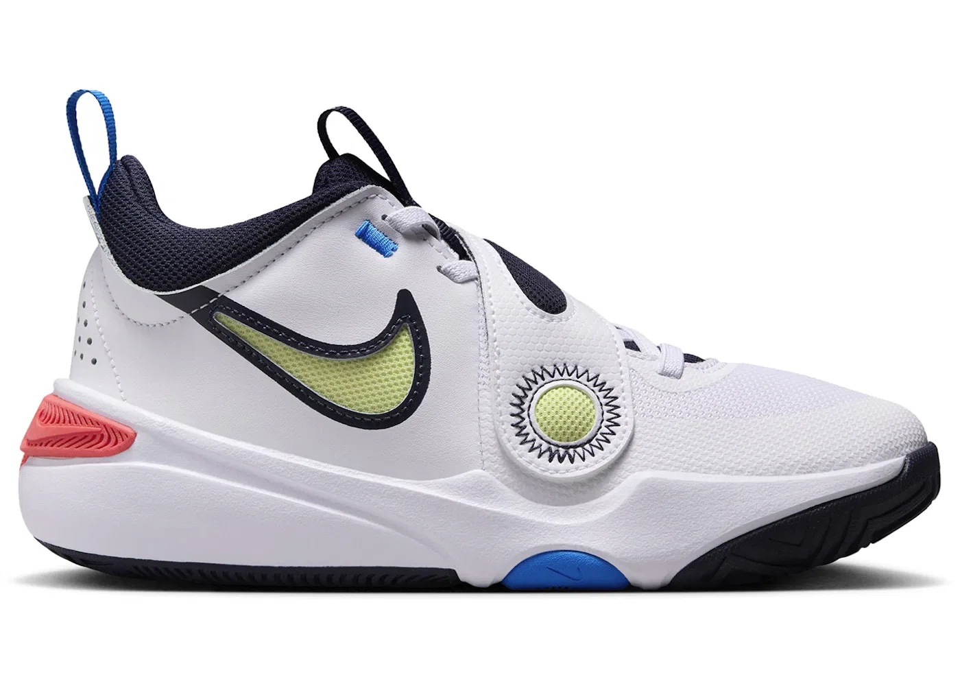 Детские спортивные кроссовки с шнуровкой Nike Team Hustle D 11 Nike, White Bright Crimson Photo Blue Light Lemon Twist