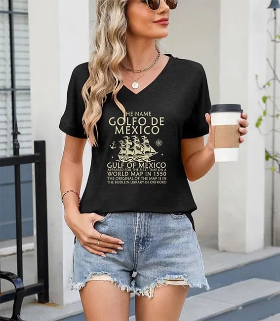 Унисекс футболка с принтом V-образным вырезом Gulf of Mexico 1550 Exploration, Claret — фото 2
