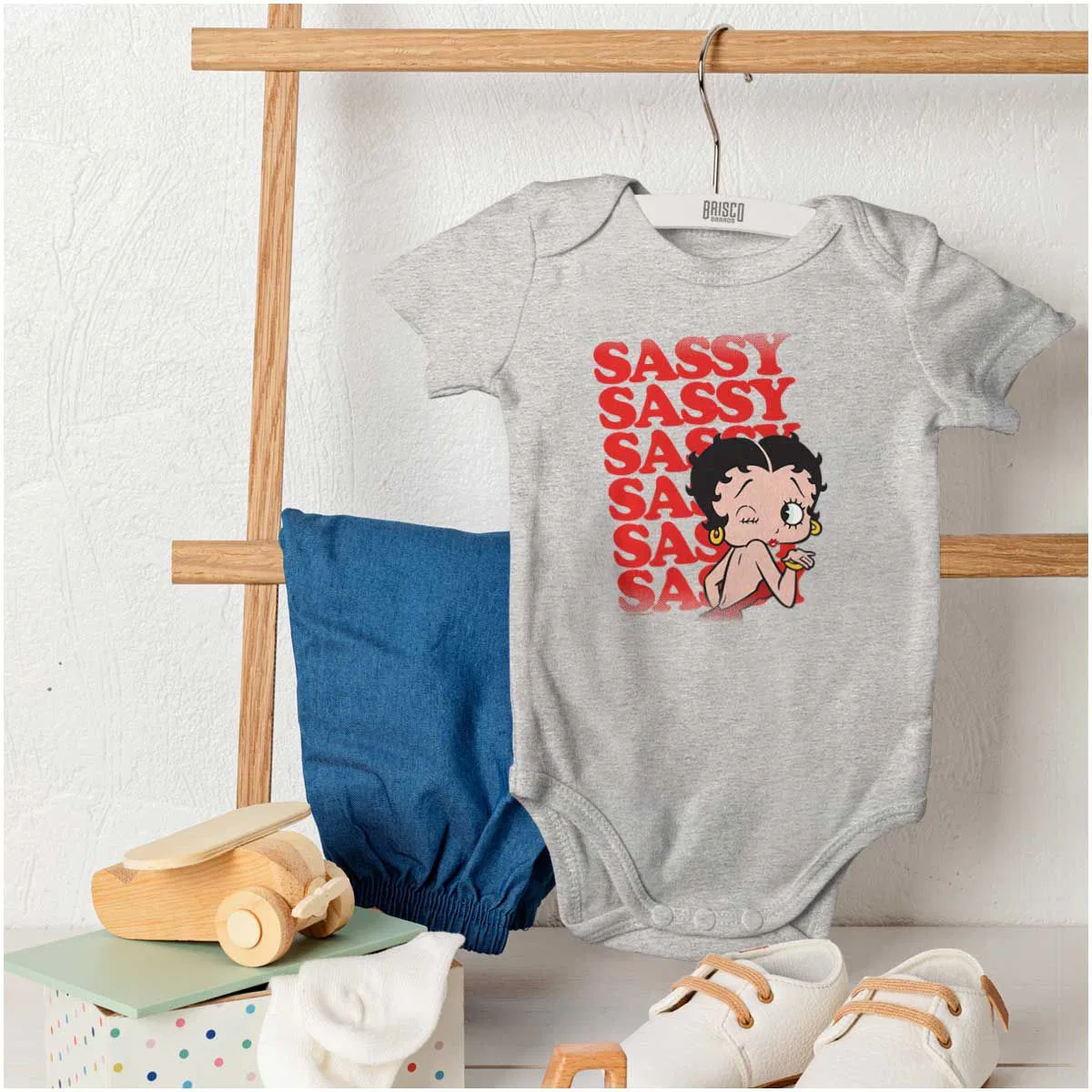 Детское боди для девочек с принтом Betty Boop Sassy On Repeat Brisco Brands, Heather — фото 4