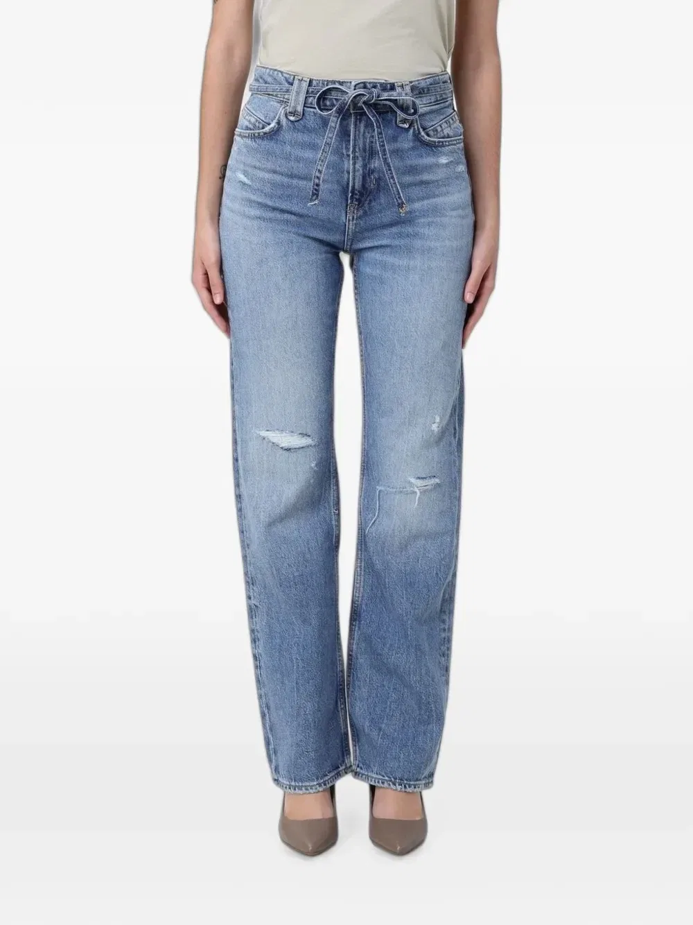 Джинсы с поясом на завязках и пертостями Boss, синий