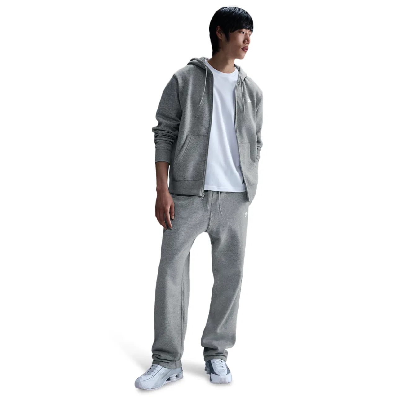 Мужские спортивные штаны с открытым низом Club Open Hem Nike, Lt Smoke Grey/White/Dk Grey Heather — фото 3