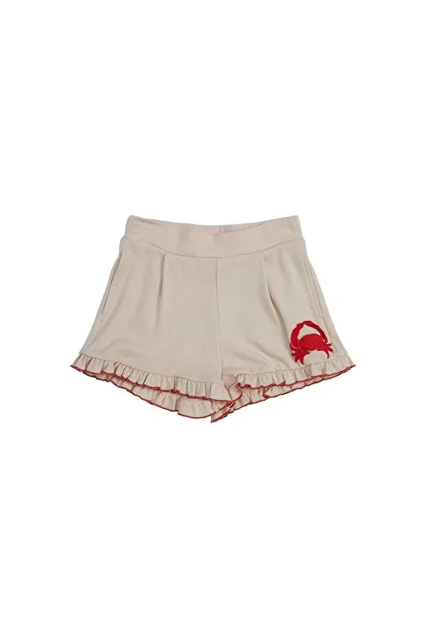 Детские шорты для девочек с принтом Frilly Red Crab Embroidered Manimani, Beige — фото 3